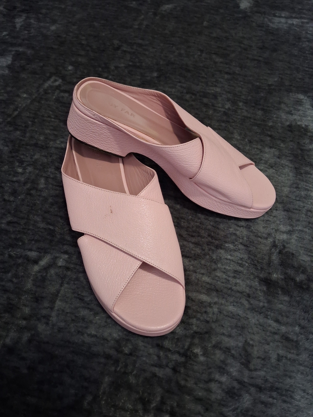 BY FAR "Iggy" Blush Pink Crisscross Leather Platform Mules/Sandals Women 6.5